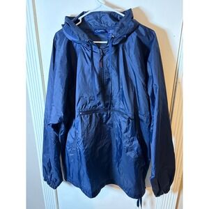 Catalina Mens Navy Blue Nylon Windbreaker Pullover Hooded Jacket Large